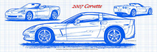 2007 Corvette Art Print featuring the digital art 2007 Corvette Blueprint Series #1 by K Scott Teeters