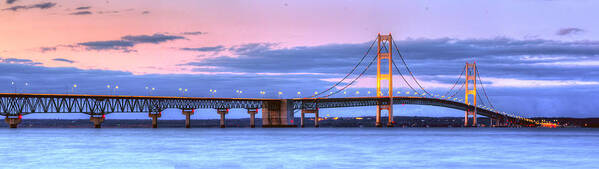 Mackinac Art Print featuring the photograph Mackinac Bridge in Evening by Twenty Two North Photography