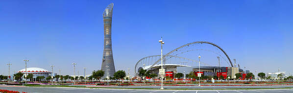 Doha Art Print featuring the photograph Aspire complex in Doha by Paul Cowan