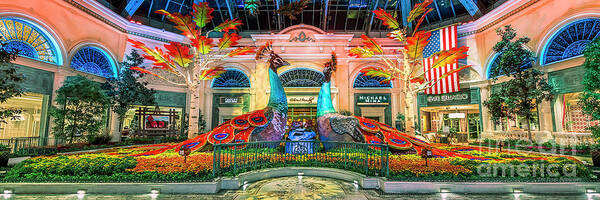 Bellagio Conservatory Art Print featuring the photograph Bellagio Conservatory Fall Peacock Display Panorama 3 to 1 Ratio by Aloha Art