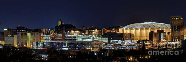 Skyline Art Print featuring the photograph Carrier Dome and Syracuse Skyline Panoramic View by Rod Best