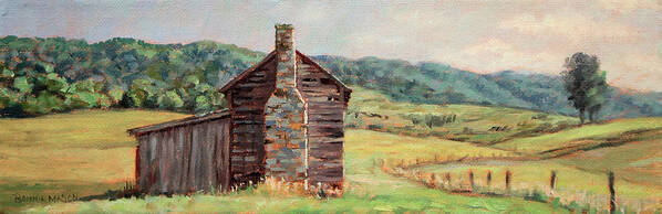 Old Cabins Art Print featuring the painting Country Quiet _ Rocky Gap Virginia by Bonnie Mason