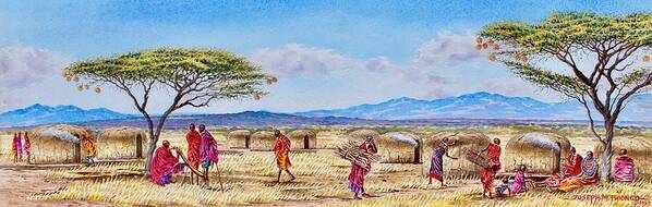 Africa Art Print featuring the painting Daily Life by Joseph Thiongo