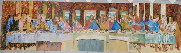 Last Supper Art Print featuring the painting Last supper sketch Five pannels by Bachmors Artist