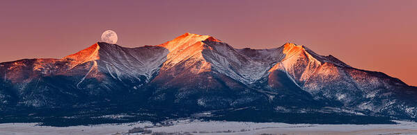Pano Art Print featuring the photograph Mount Princeton Moonset at Sunrise by Darren White