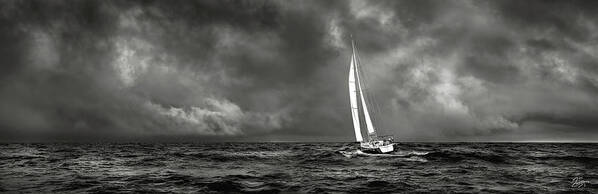 Wine Dark Sea Art Print featuring the photograph Sailing The Wine Dark Sea in Black and White by Endre Balogh