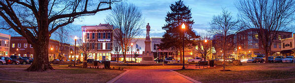 Usa Art Print featuring the photograph Symbol of History - Bentonville Confederate Statue and Downtown Panorama by Gregory Ballos