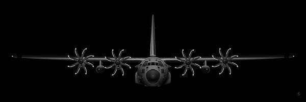 C-130 Art Print featuring the digital art Black Chrome Herk - NP-2000 Edition by Michael Brooks