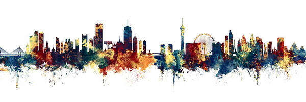 Boston Art Print featuring the digital art Boston and Las Vegas Skylines Mashup by Michael Tompsett