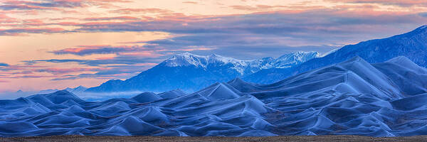 Sand Dunes Art Print featuring the photograph Great Sand Dunes At Dawn by Mei Xu