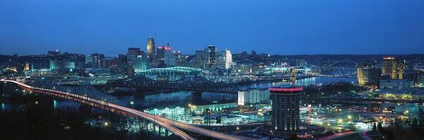 Scenics Art Print featuring the photograph Panoramic Night Shot Of Cincinnati by Visionsofamerica/joe Sohm