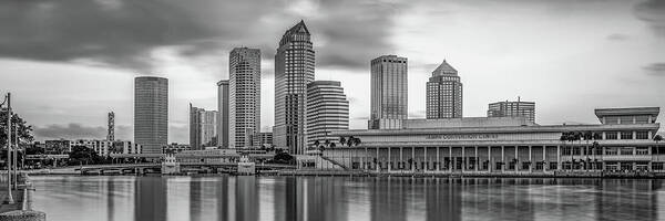 America Art Print featuring the photograph Panoramic Tampa Bay Florida Skyline in Monochrome by Gregory Ballos