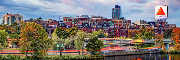 Boston Skyline Art Print featuring the photograph Boston's Citgo Sign Over Kenmore Square Panorama by Gregory Ballos