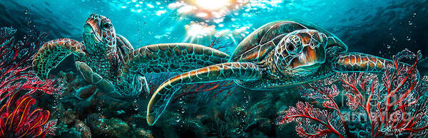 Sea Turtles Art Print featuring the painting Legato by Lisa Clough Lachri