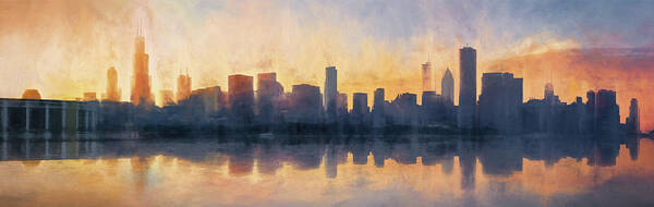 Chicago Art Print featuring the photograph Fire in the Sky Chicago at Sunset by Scott Norris