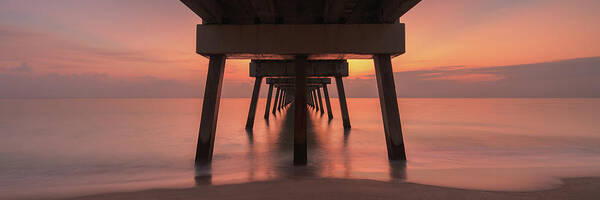 Juno Beach Pier Art Print featuring the photograph Juno Pier Sunrise Pink Panorama by Kim Seng