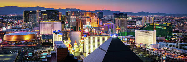 America Art Print featuring the photograph Las Vegas Skyline at Sunset Panorama Photo by Paul Velgos