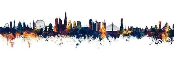 London Art Print featuring the digital art London and Belgrade Skyline Mashup III by Michael Tompsett