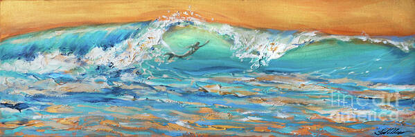 Ocean Art Print featuring the painting Siren Surfing by Linda Olsen
