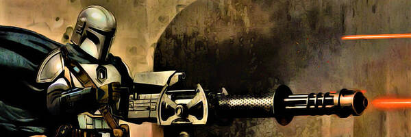 The Mandalorian Art Print featuring the digital art Mando Machine Gun Fight Mode 1.1 by Aldane Wynter