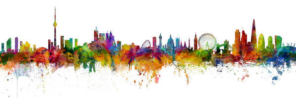 London Art Print featuring the digital art Toronto and London Skylines Mashup by Michael Tompsett