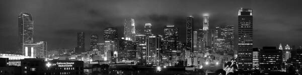 Los Angeles Skyline Art Print featuring the photograph Gotham City - Los Angeles Skyline Downtown at Night #2 by Jon Holiday