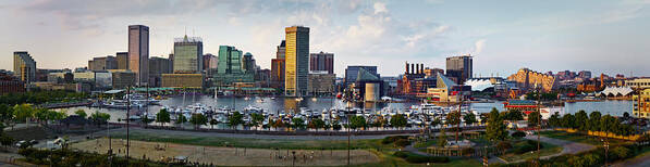 Baltimore Skyline Art Print featuring the photograph Baltimore Harbor Skyline Panorama by Susan Candelario