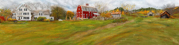 Farmhouse At Robinson Farm Art Print featuring the painting Red Barn Art- Farmhouse Inn At Robinson Farm by Lourry Legarde