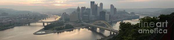 Pittsburgh Panorama Art Print featuring the photograph Three Rivers Sunrise Panorama by Adam Jewell