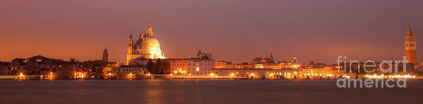 Bridge Art Print featuring the photograph Panorama By Night Of Venice, italian City by Amanda Mohler