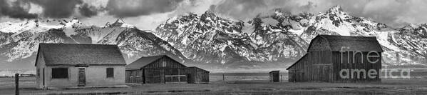 Black And White Art Print featuring the photograph Mormon Row Homes Panorama Black And White by Adam Jewell