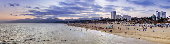 Santa Art Print featuring the photograph Santa Monica Sunset Panorama by Ricky Barnard