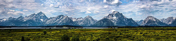 The Grand Tetons Art Print featuring the photograph Tetons - Panorama by Shane Bechler