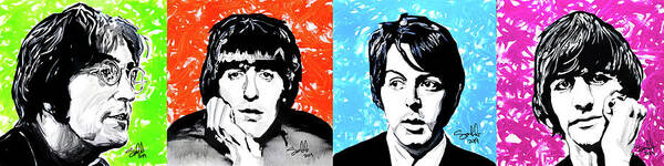 Ringo Starr Art Print featuring the painting Beatles John George Paul and Ringo by Sergio Gutierrez