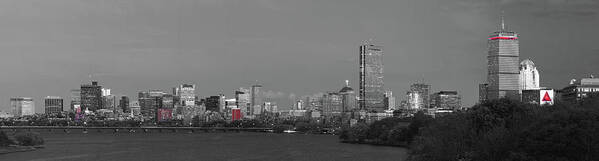  Art Print featuring the photograph Boston Black and White Panorama Selective Color by Juergen Roth