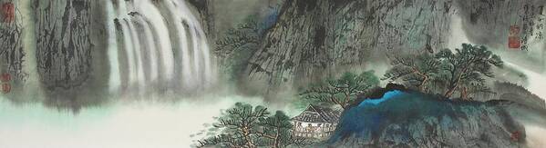 Chinese Watercolor Art Print featuring the painting Mountain Retreat by Jenny Sanders