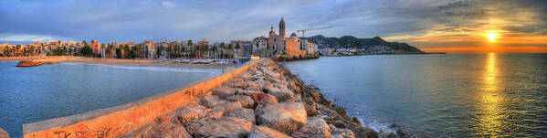 Catalonia Art Print featuring the photograph Panorama Of Sitges At Sunrise by Richard Fairless