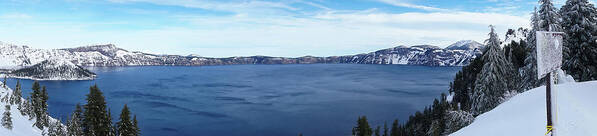 Crater Lake Art Print featuring the photograph Crater Lake in Winter Panorama by Cathy Anderson