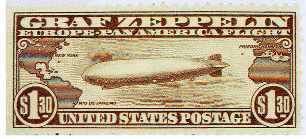 Philately Art Print featuring the photograph Graf Zeppelin, U.s. Postage Stamp, 1930 by Science Source