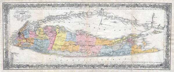  Art Print featuring the photograph 1857 Colton Travellers Map of Long Island New York by Paul Fearn