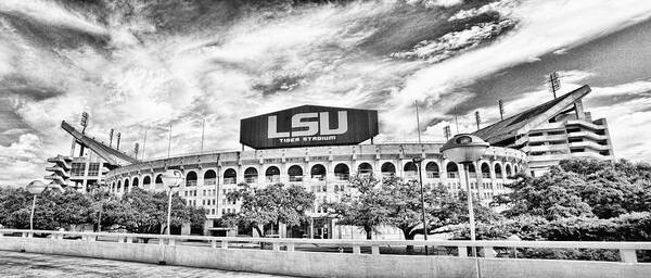 Pano Art Print featuring the photograph Tiger Stadium Panorama -HDR BW by Scott Pellegrin