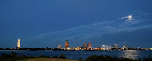 Tranquility Art Print featuring the photograph Baton Rouge Skyline By Moonlight by Paul D. Taylor