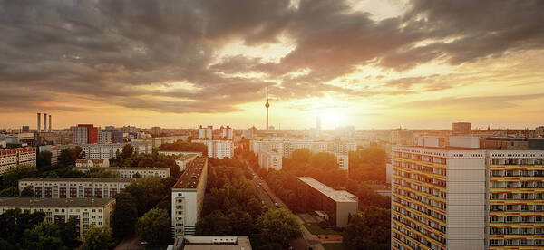 Tranquility Art Print featuring the photograph Berlin Skyline At Sunset With by Spreephoto.de