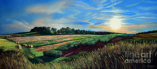 Farm Art Print featuring the painting Blazing Sun on Farmland by Christopher Shellhammer