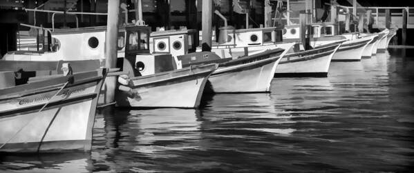Fishing Boat Art Print featuring the photograph Bows Out Black and White by Scott Campbell