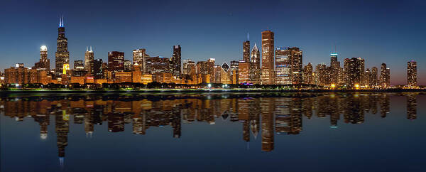Chicago Skyline Art Print featuring the photograph Chicago Reflected by Semmick Photo