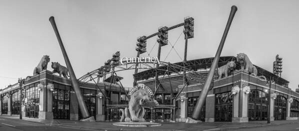 Comerica Park Art Print featuring the photograph Comerica Park Black and White by John McGraw