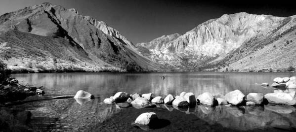 High Sierras Art Print featuring the photograph Convict Lake Pano in Black and White by Lynn Bauer