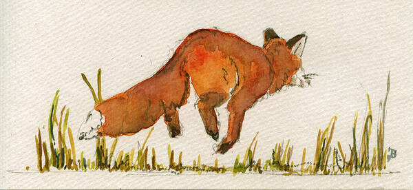 Red Art Print featuring the painting Happy red fox by Juan Bosco