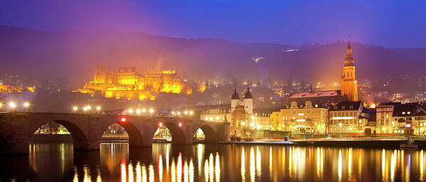 Panoramic Art Print featuring the photograph Heidelberg Castle And Alt Brucke Old by Richard I'anson